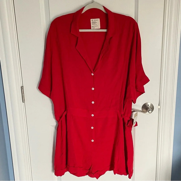 New! For Days Red Short Sleeve Utility Romper - 29623 - Picture 2 of 14
